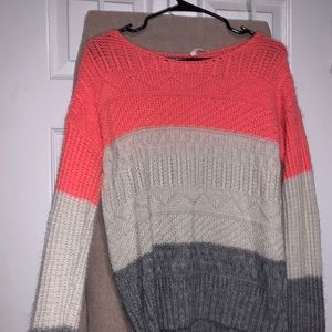 Pink, Creamy white & Gray knit sweater